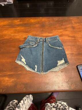 Carmar Beatrice Front Zip Distressed Denim Mini Skirt with Buckle